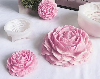 Grande stampo in silicone per fiori di peonia rosa 3D, stampi per candele, candele per uso alimentare, forniture aziendali, fiori estetici di grandi dimensioni, rose di design floreale