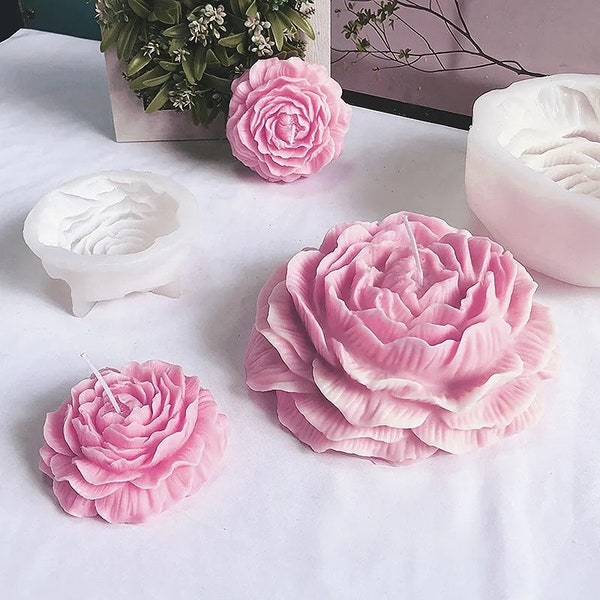 Big 3D rose peony flower silicone mold candle making molds food-grade candles business supplies large aesthetic flowers floral design roses