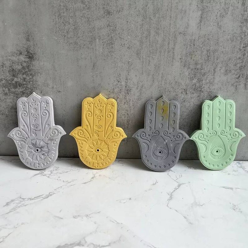 Aesthetic coasters hamsa hand of fatima pattern coaster incense stick holder burner silicone mold concrete jesmonite epoxy cement homeware image 3