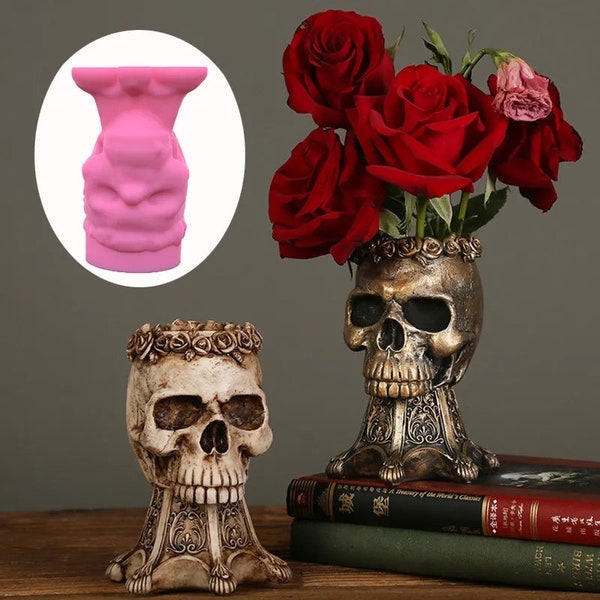 Grand crâne tête silicone moule esthétique 3D vase bougeoir faisant des bougies navire béton Halloween décorations spooky saison goth gothique