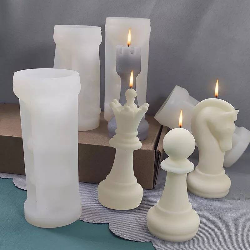 Fewo Chess Piece Silicone Fondant Mold Chess Shaped Chocolate Candy Mold Epoxy Resin Craft Casting Paper Clay Wax Melt Mold