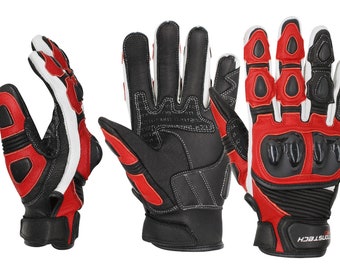 Gants de course de moto en cuir Monstech