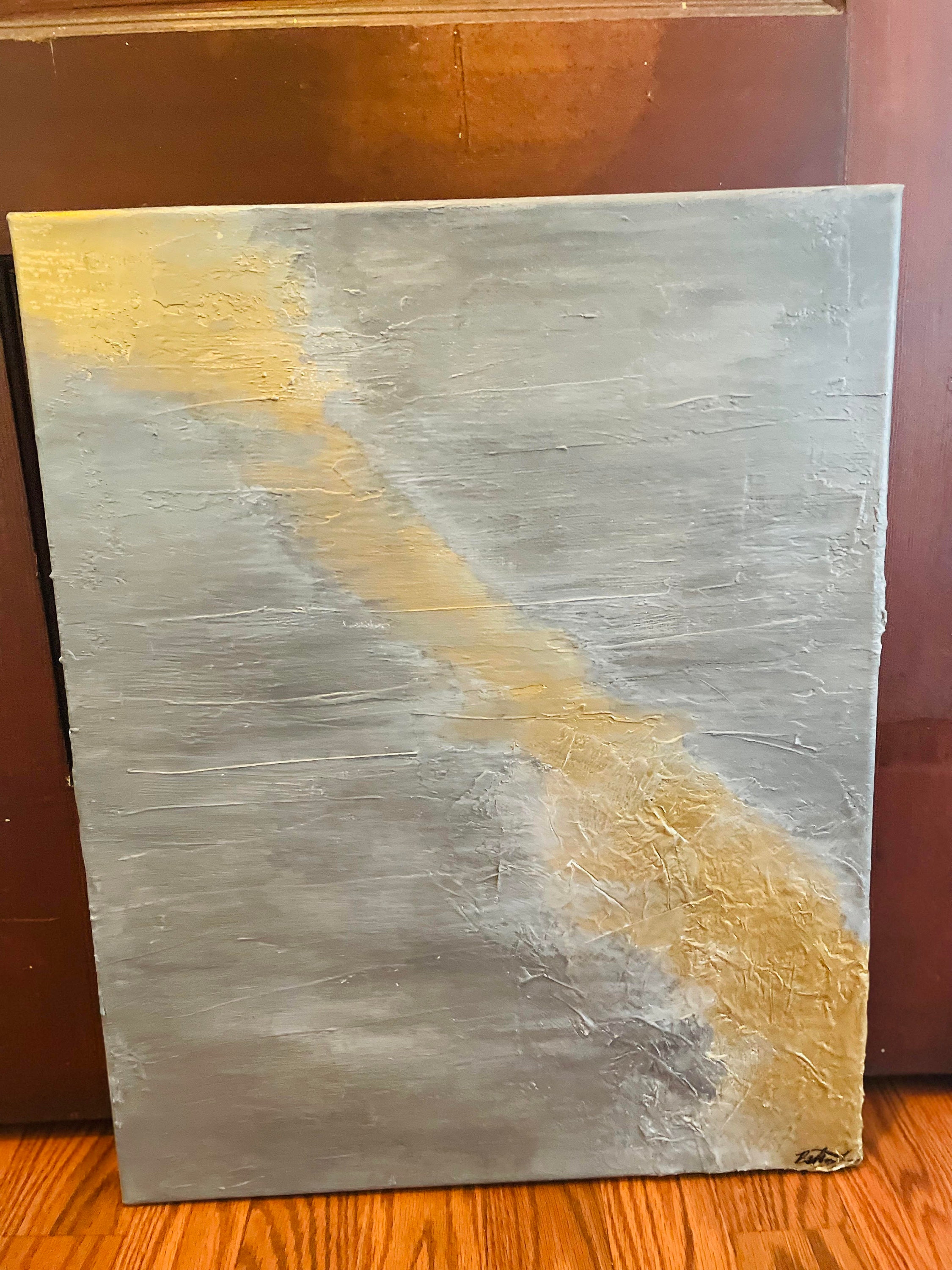 Gray and Gold Textured Painting Spackle Artwork Minimalist Etsy