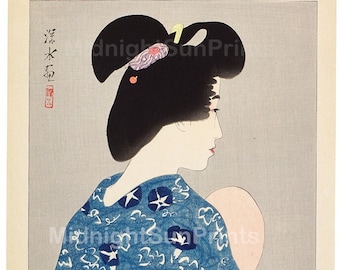 Impression jet d'encre fine art japonais-Ito Shinsui Shinsui japonais estampe sur bois-belle geisha-Suzumi-soirée cool