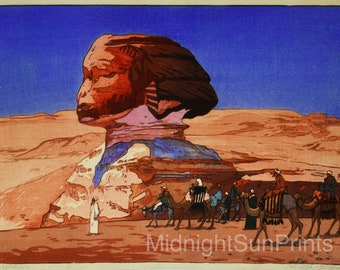 Impression giclée fine art japonaise-Hiroshi Yoshida Shin-hanga gravure sur bois-Le grand sphinx de Gizeh, Egypte, 1925