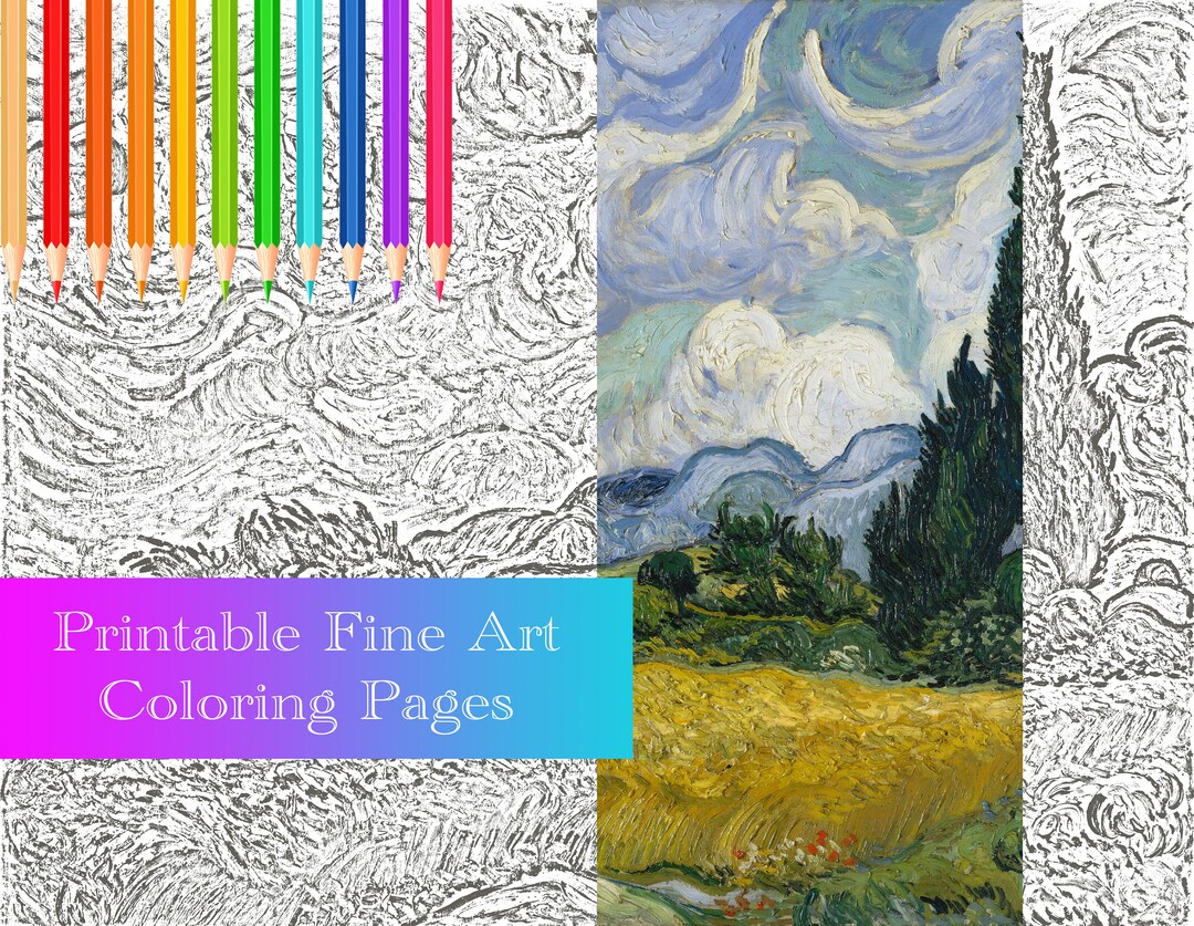 Printable 8.5"x11" Fine Art Coloring Page Vincent Van Gogh, Wheat