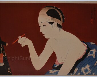 伊藤深水作「吹雪」日本美術版画、木版画、ジクレー、版画、美術