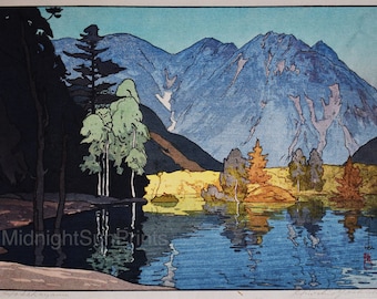 Impression giclée fine art japonaise - Gravure sur bois de Hiroshi Yoshida Shin-hanga - Douze vues des Alpes japonaises - Mont. Hotaka