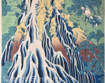 葛飾北斎作「下野国黒髪山霧降の滝」木版画、ジクレー版画、アジア美術