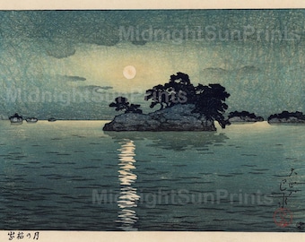 Stampa giclée di belle arti giapponesi-Hasui Kawase Shin-hanga Woodblock-Matsushima al chiaro di luna