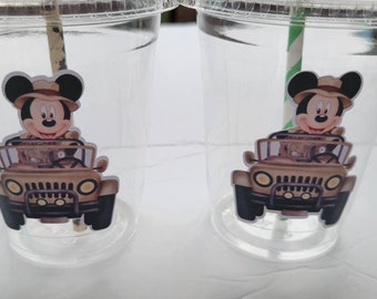 Mickey Mouse Safari clear cups with lid and straw, party favors