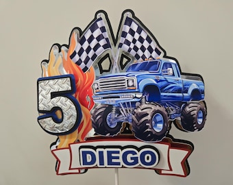 Monster trucks personalized Cake Topper, party decoration, centerpiece