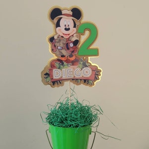 Safari Mickey mouse centerpiece, topiary, personalized party decoration