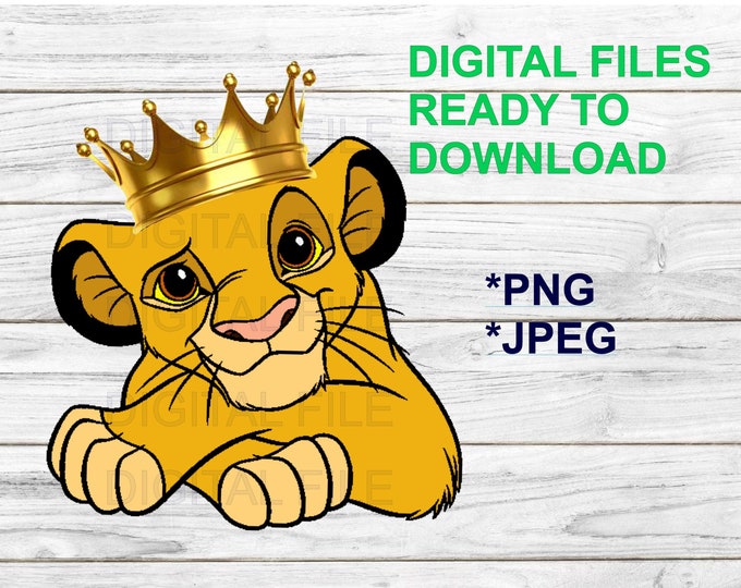 Simba W Crown, Lion King Printable Digital PNG File Instant Download