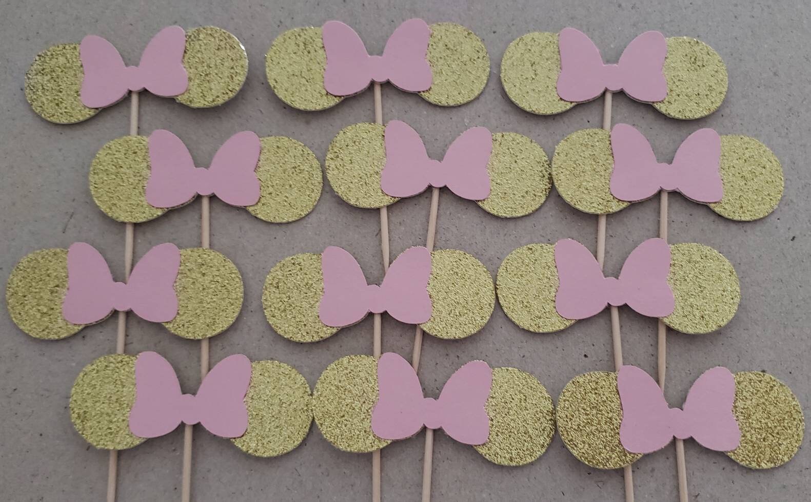 Minnie Mouse Ears Pink Bow Edible Cupcake Toppers 1st 2nd 3rd birthday #561. 