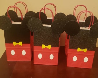 Glitter Mickey Mouse party favor bags, baby shower, Birthday