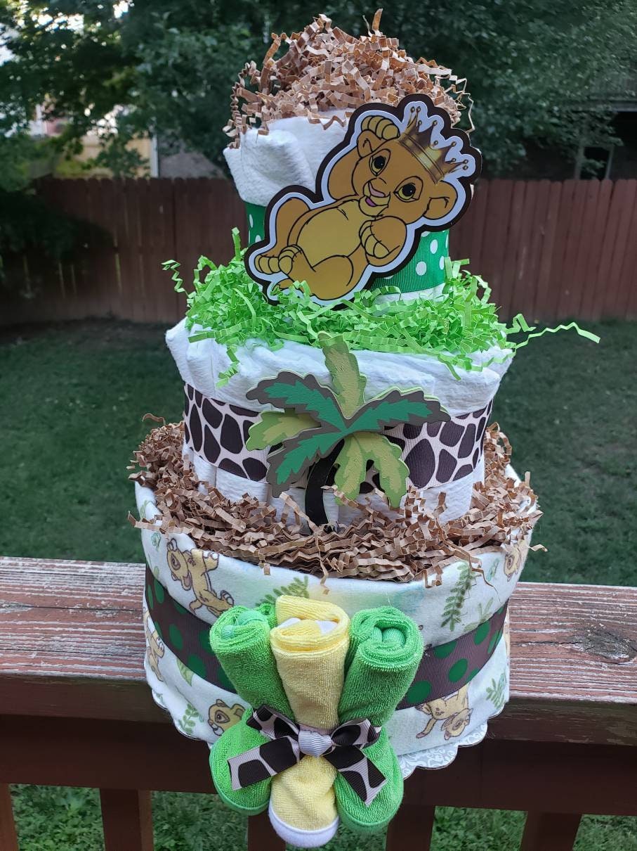 Tier Baby Lion King Simba Diaper Cake, Party Decoration, Baby
