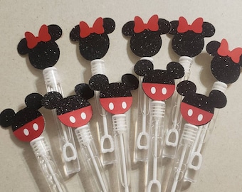 10 Glitter Minnie & Mickey mouse bubble wands, party favors
