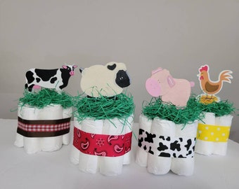 4 Farm Mini diaper cakes, sailor, party decoration, baby shower centerpiece