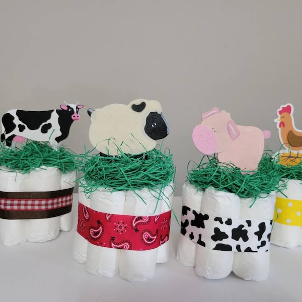 4 Farm Mini diaper cakes, sailor, party decoration, baby shower centerpiece