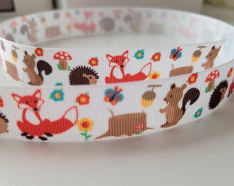 7/8" woodland animals grosgrain ribbon, 3 yards, use for crafts, bows, baby shower decoration, diaper cake ribbon