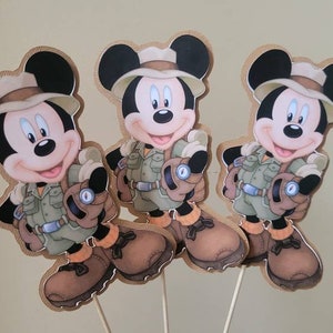 3 Mickey Safari party decoration, centerpiece, cake toppers