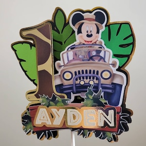 Mickey Safari personalized 3D Cake Topper, jungle party decoration, centerpiece