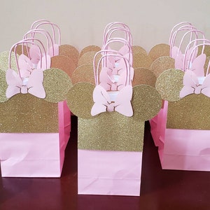 Pink and Gold Minnie Mouse party favor bags, baby shower, Birthday
