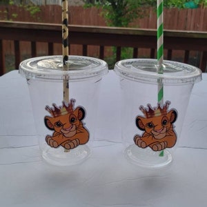 Simba, Lion king, jungle clear cups with lid and straw, party favors
