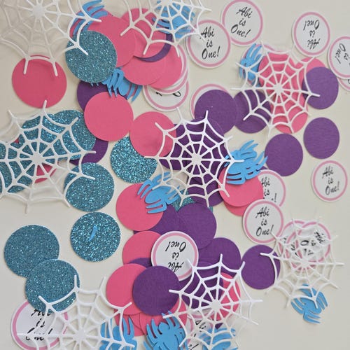 100 confetis personalizados de arañas fantasma de superhéroes, decoración para fiestas, telarañas