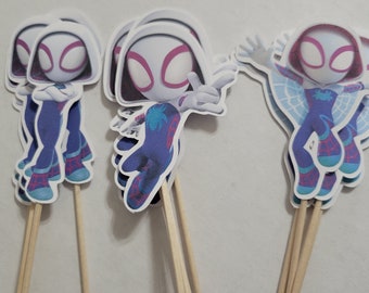 12 Supuerhero Spider girl cupcake toppers, party decoration