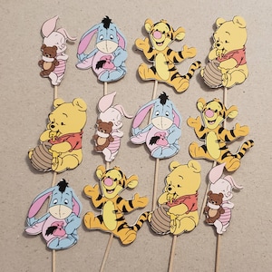 12 Baby Winnie The Pooh cupcake toppers, party decoration