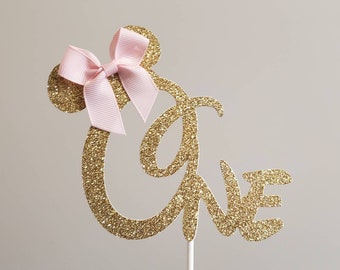 Minnie mouse cake topper, pink and gold party decoration