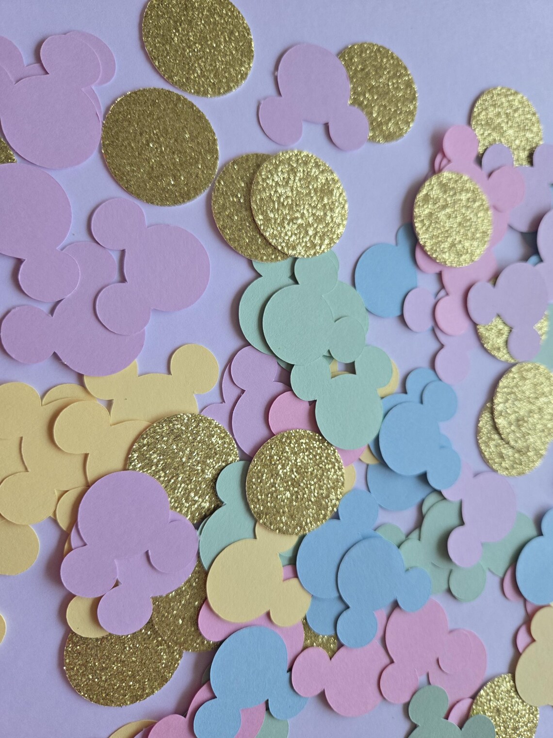 120 Mouse Head Pastels and Gold Glitter Confetti, Retro Park Party ...