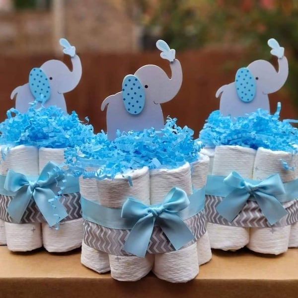 3 elephant Mini diaper cakes, party decoration, baby shower centerpiece