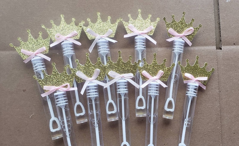 Pink and gold princess crown bubble wands, party favors image 1