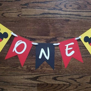ONE Mickey Mouse first birthday banner, party decoration