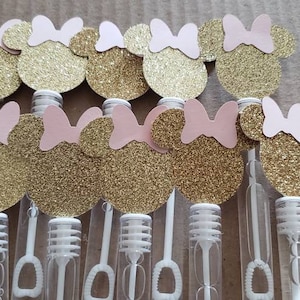 Pink and Gold Minnie mouse bubble wands, party favors