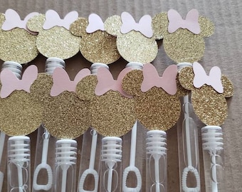 Pink and Gold Minnie mouse bubble wands, party favors