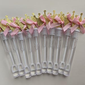Pink and gold princess crown bubble wands, party favors