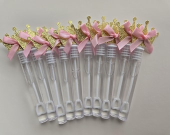 Pink and gold princess crown bubble wands, party favors