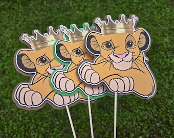 3 Simba, Lion King party decoration, centerpieces, cake topper