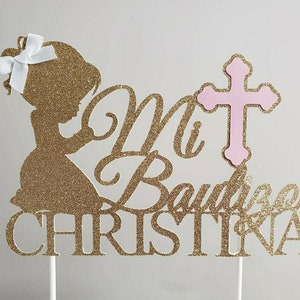 Mi Bautizo cake topper, personalized Baptism gold