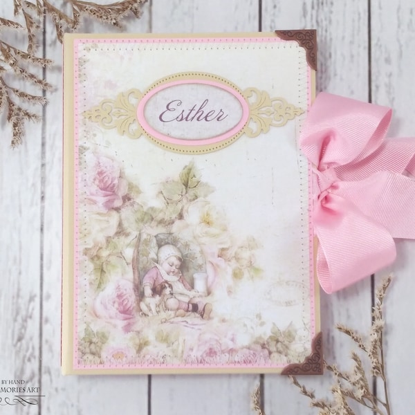 Vintage Baby Girl Mini Scrapbook Album, 6x4 Baby Girl Photo Album, Newborn Granddaughter Gift, Baby Shower Mini Photo Book