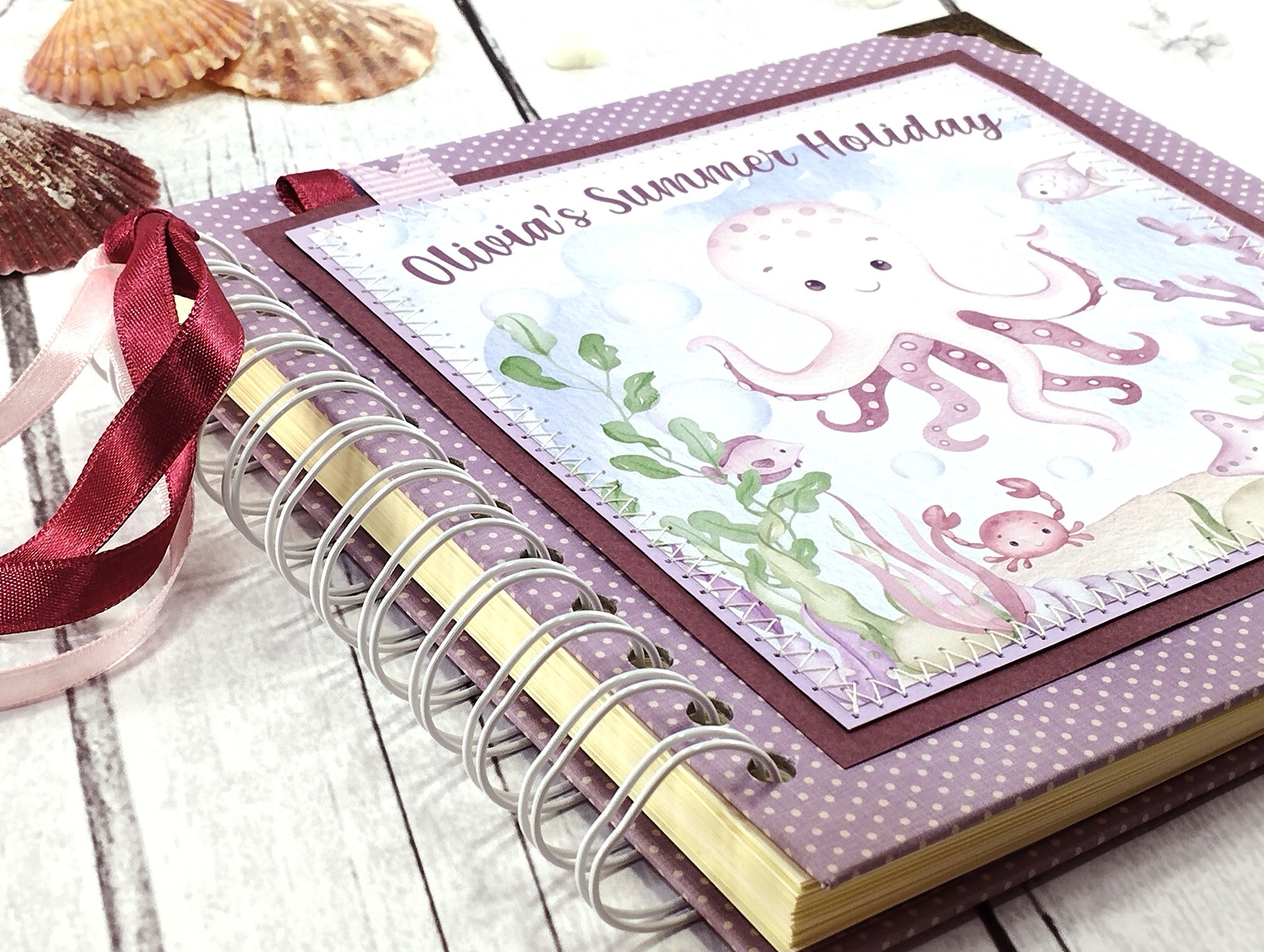 Sea Animals Baby Girl Scrapbook Album, First Holiday Photo Album, Beach