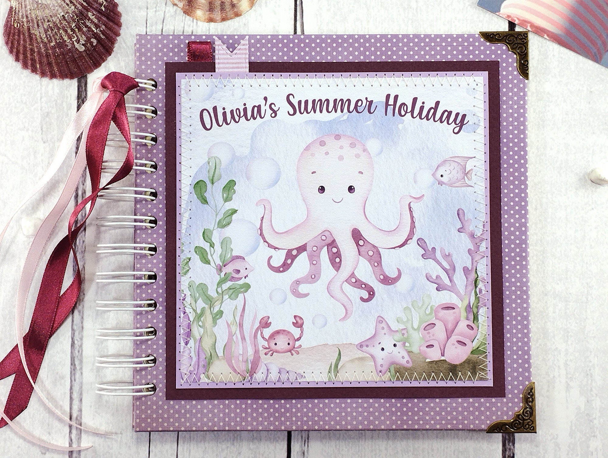 sea-animals-baby-girl-scrapbook-album-first-holiday-photo-album-beach