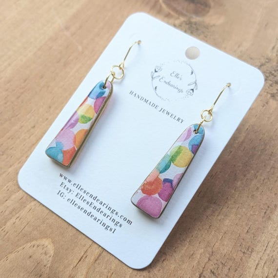 Handmade Medium Colorful Polka Dot Rectangular Earrings, Gift, Statement Earrings, Colorful, LGBTQ, Lightweight Earrings
