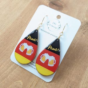 Handmade Large German Beer Teardrop Earrings, Oktoberfest, Gift, Lightweight Earrings