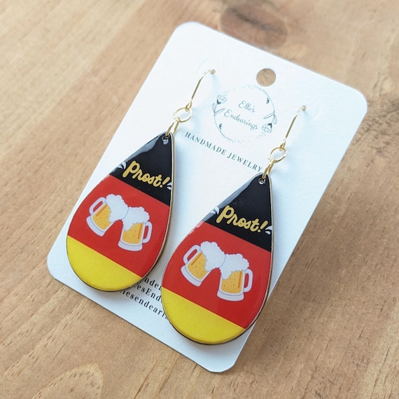 Handmade Large German Beer Teardrop Earrings, Oktoberfest, Gift, Lightweight Earrings