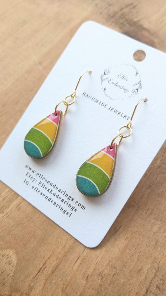 Handmade Mini Colorful Striped Teardrop Earrings, Gift, Lightweight Earrings, LGBTQ, Dangle Earrings